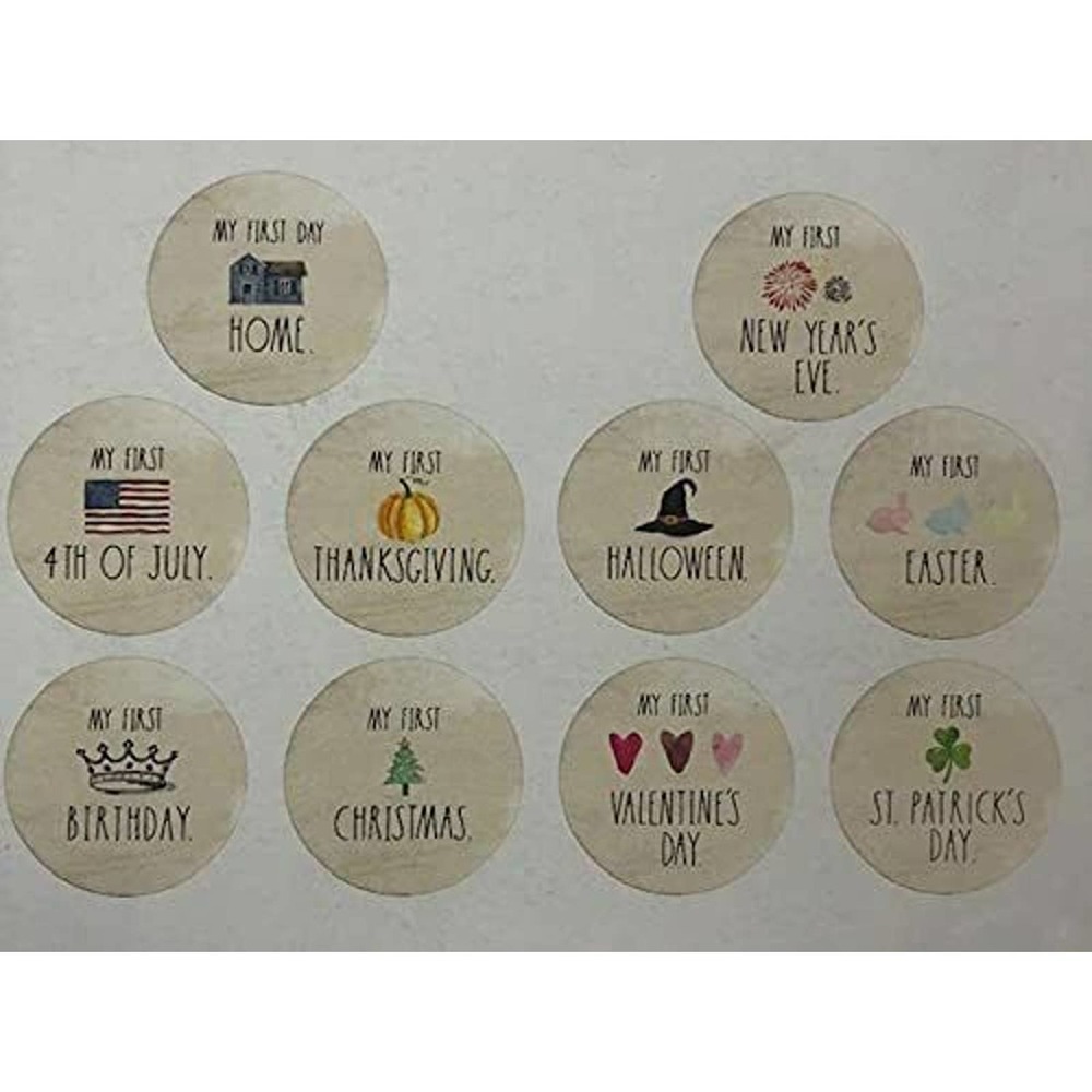 Rae Dunn 10 Piece Wood Milestone disc for All The First Holidays Baby Photo P...